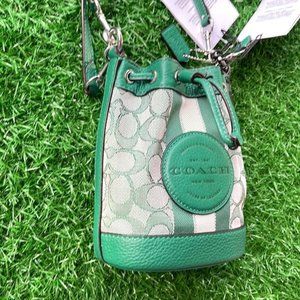 Coach Mini Dempsey Bucket Bag In Signature Jacquard With Stripe And Coach Patch